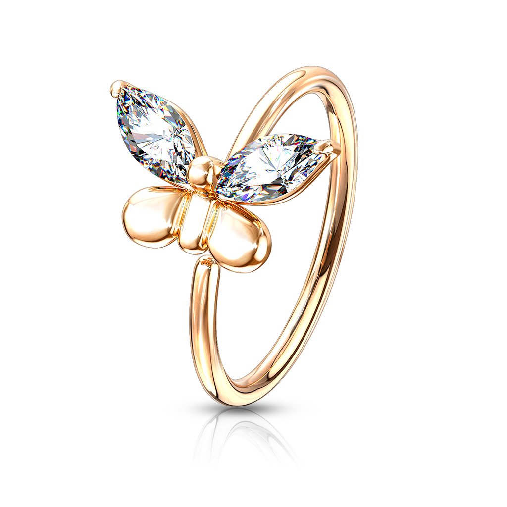 Cherry Diva Bendable Hoop Ring Rose Gold 20 Gauge Crystal Butterfly Hoop Ring For Nose & Ear