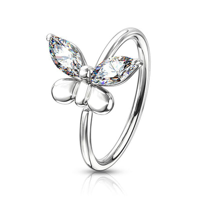 Cherry Diva Bendable Hoop Ring Silver 20 Gauge Crystal Butterfly Hoop Ring For Nose & Ear