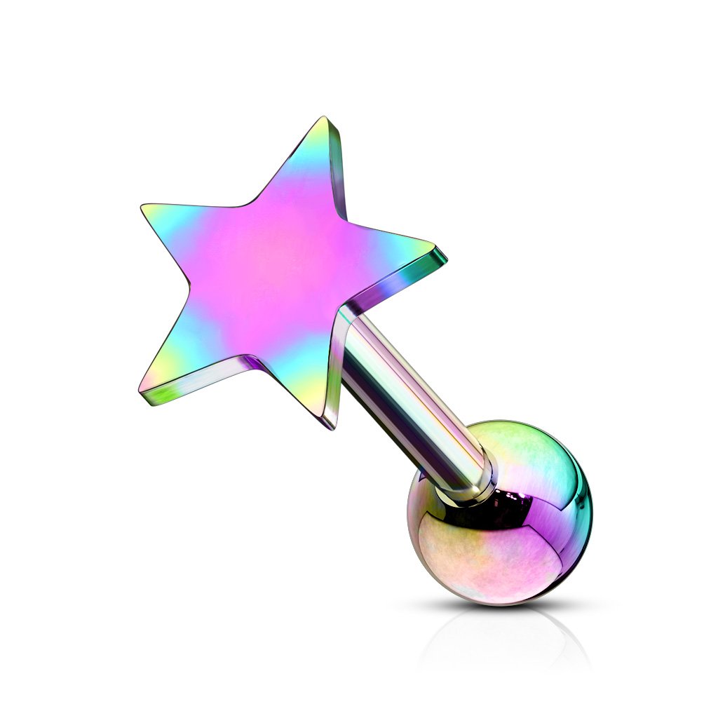 Cherry Diva Stud Rainbow 16 Gauge Star Top Cartilage / Tragus Stud