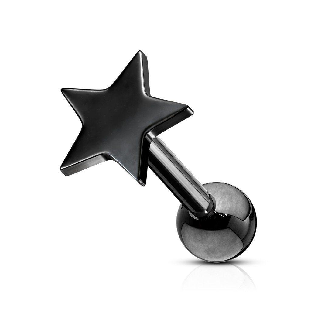 Cherry Diva Stud Black 16 Gauge Star Top Cartilage / Tragus Stud