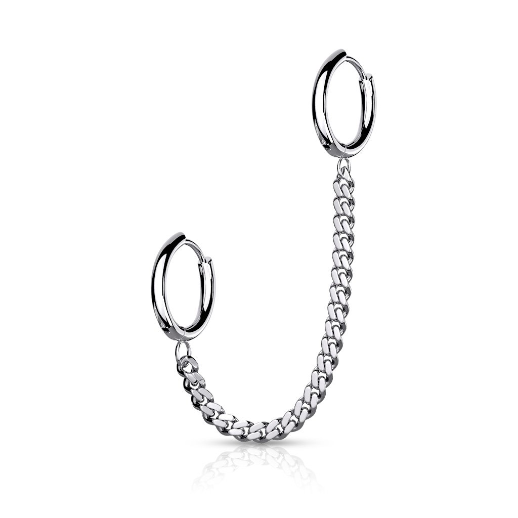 Cherry Diva Earrings SILVER Chain Linked Round Clicker Ear Hoop Earrings