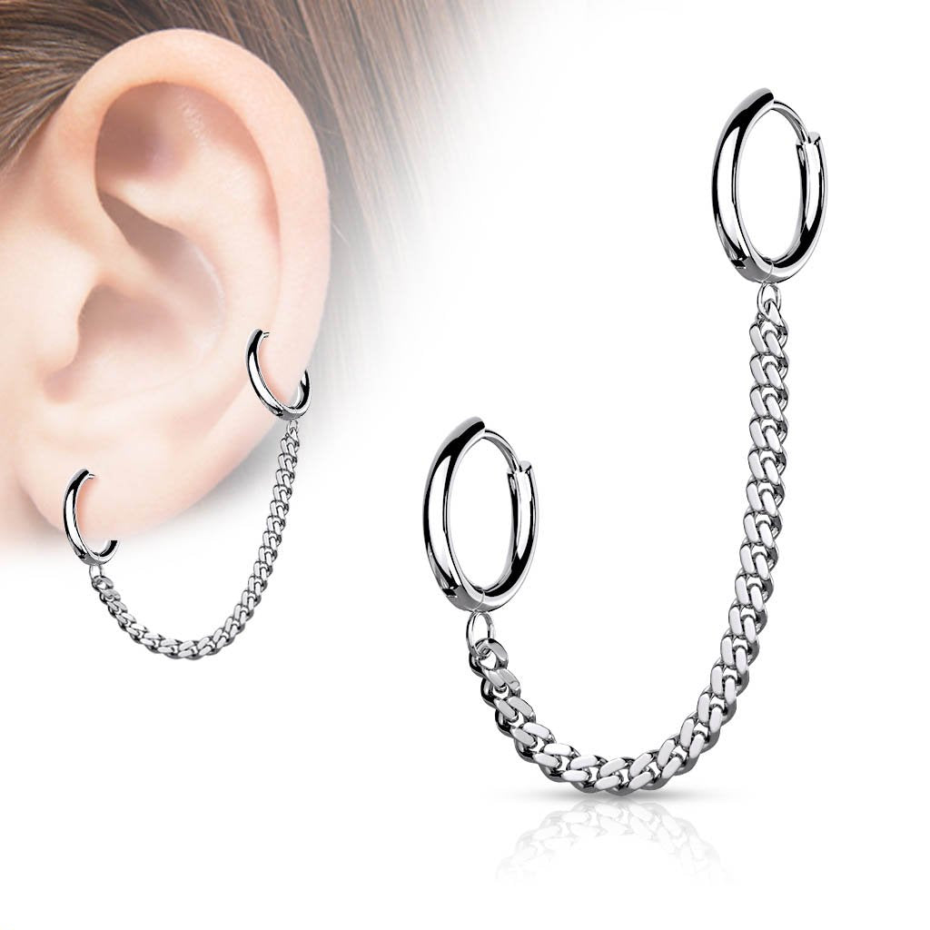 Cherry Diva Earrings Chain Linked Round Clicker Ear Hoop Earrings