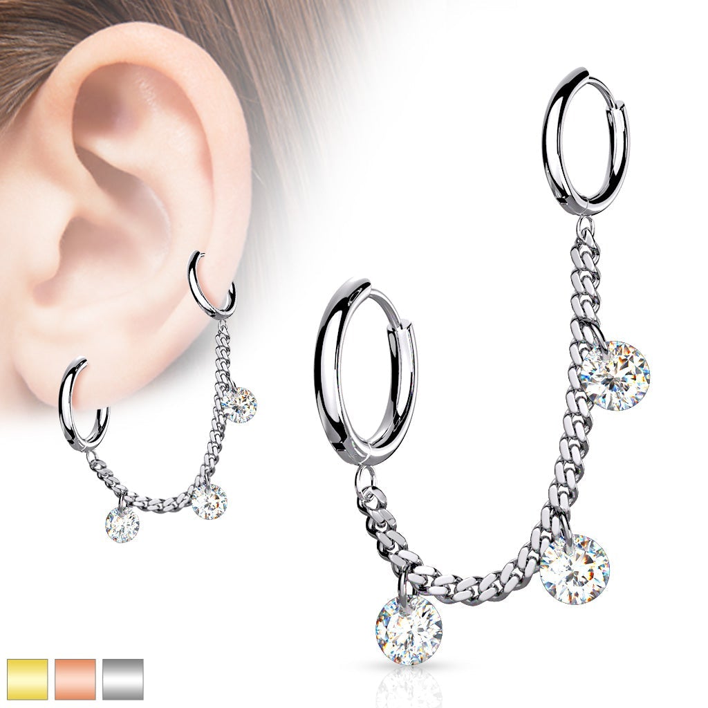 Cherry Diva Earrings Chain Linked Crystal Hoop Clicker Earrings