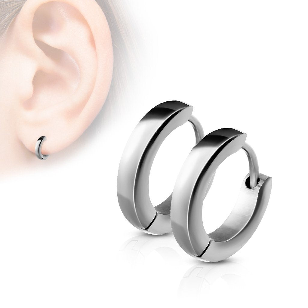 Cherry Diva Earrings SILVER Chunky Stainless Steel Huggie Hoop Earrings