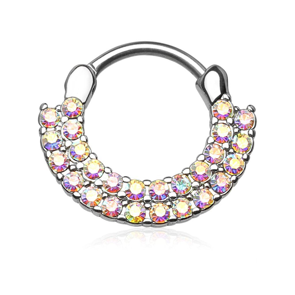 Cherry Diva Septum Ring 16 Gauge Crystal Fan Septum / Cartilage Hinged Ring