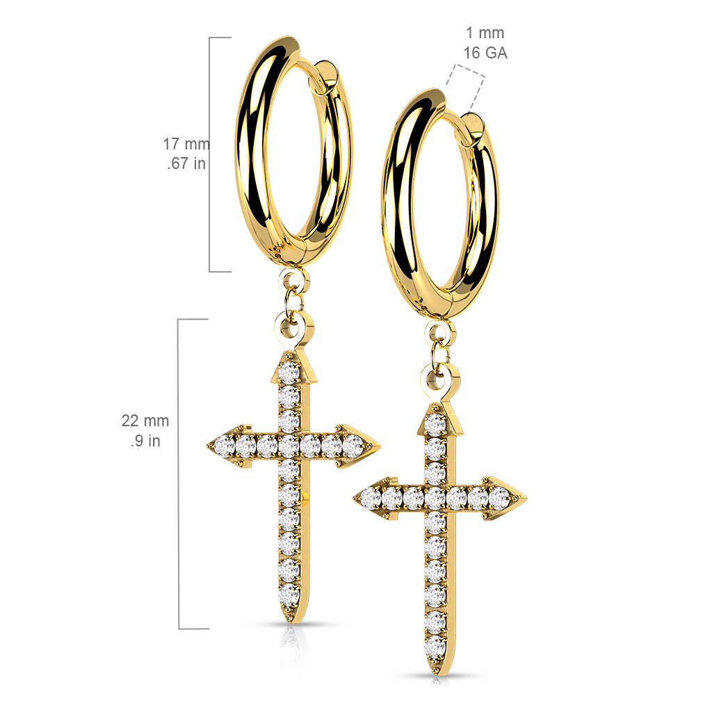 Dangling Celtic Crystal Cross Hoop Earrings