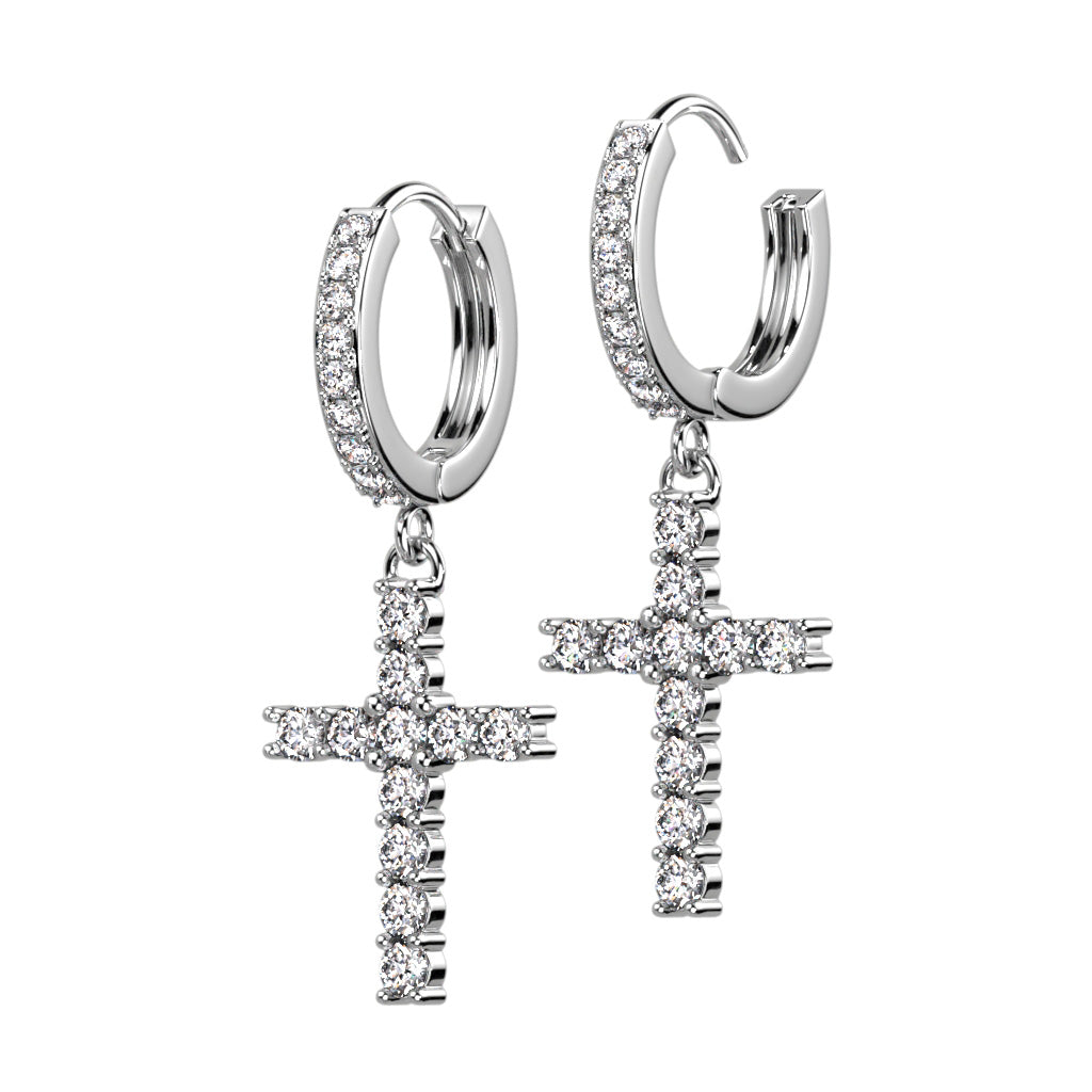 Cherry Diva Earrings Dangling Crystal Cross Hoop Earrings