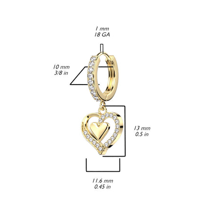 Cherry Diva Earrings Dangling Crystal Heart Hoop Earrings - Silver