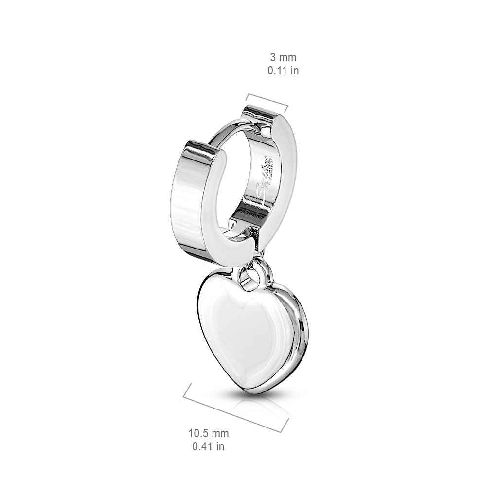 20 Gauge Hypoallergenic Dangling Heart Huggie Hoop Earrings