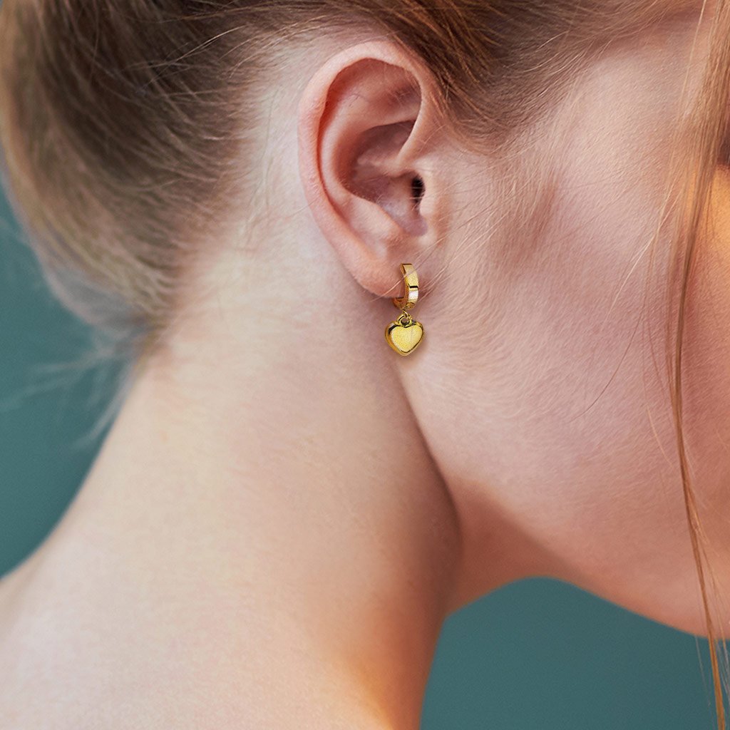 Cherry Diva Earrings Dangling Heart Huggie Hoop Earrings - Silver