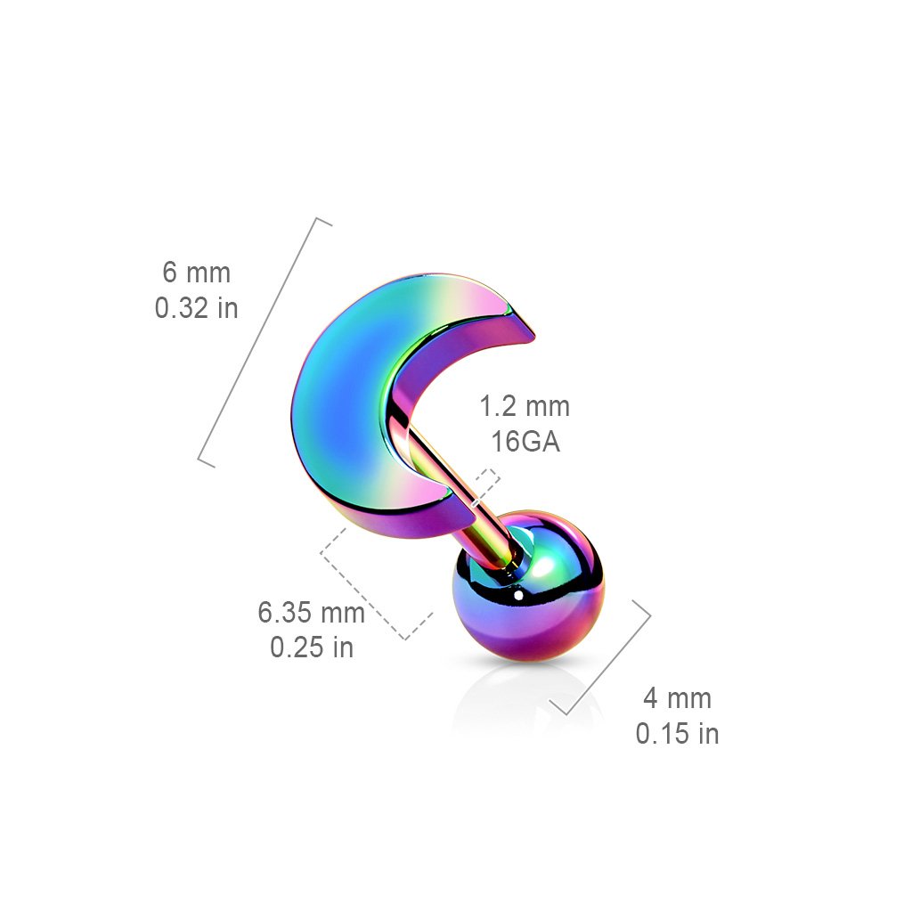 Cherry Diva Stud 16 Gauge Crescent Moon Top Cartilage Stud