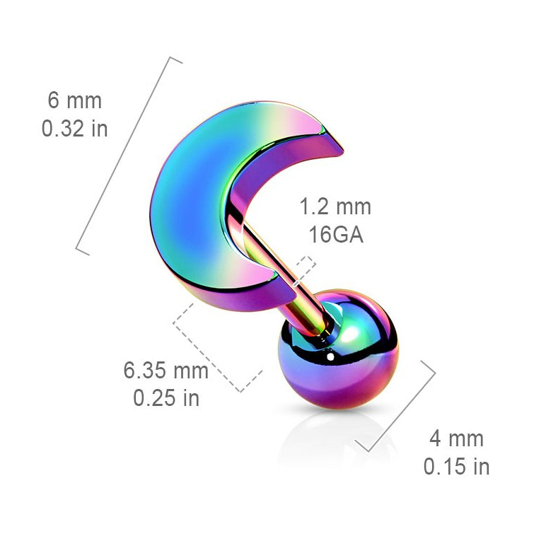 Cherry Diva Stud 16 Gauge Crescent Moon Top Cartilage Stud