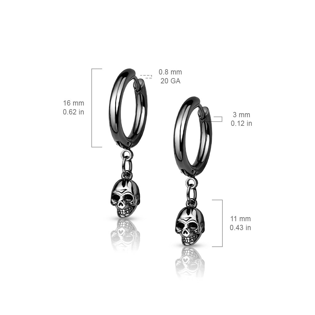 Cherry Diva Earrings Pair Of Dangling Skull Hoop Earrings - Black
