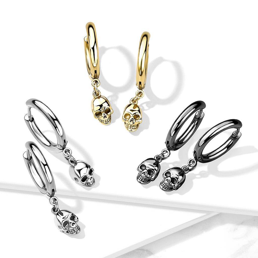 Cherry Diva Earrings Pair Of Dangling Skull Hoop Earrings - Black