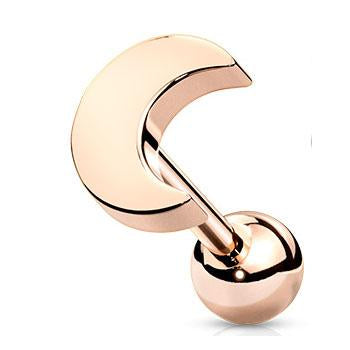 Cherry Diva Stud Rose Gold 16 Gauge Crescent Moon Top Cartilage Stud