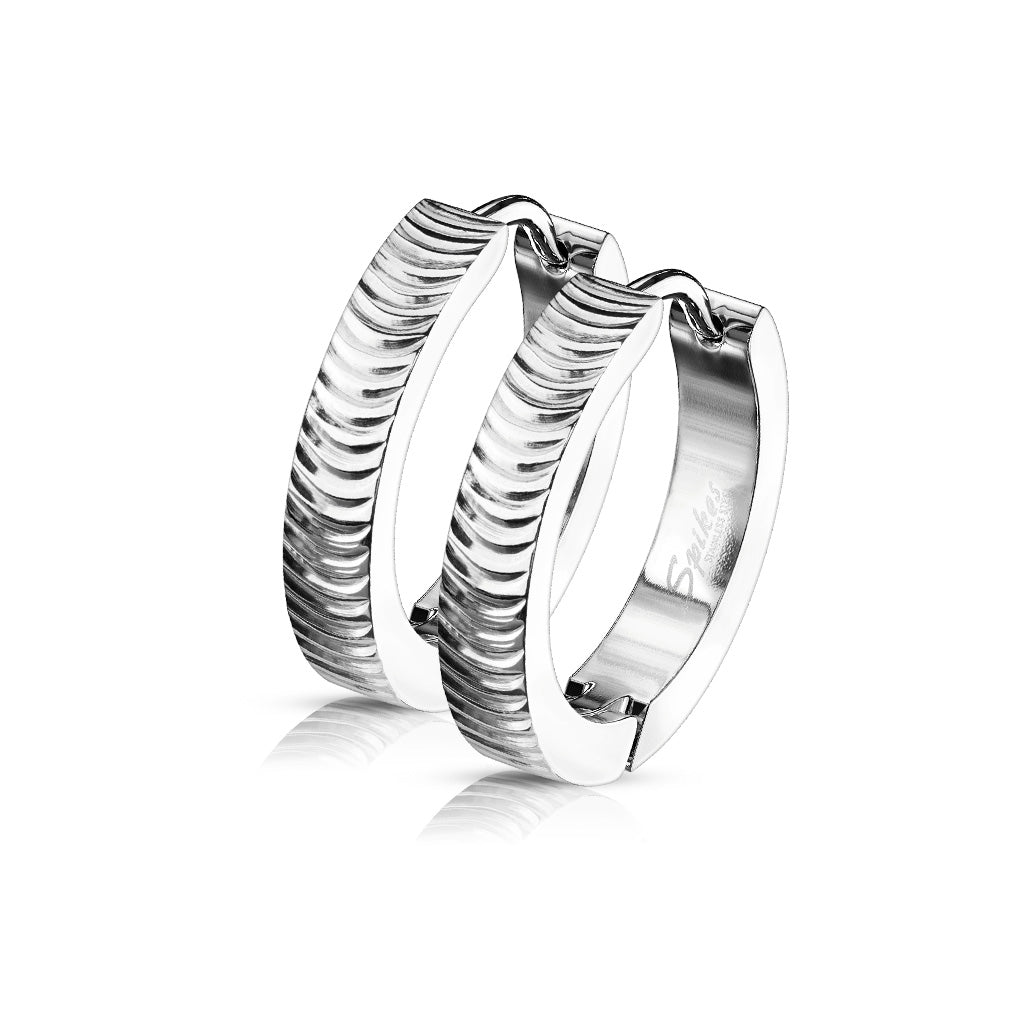 Cherry Diva Earrings Silver Grooved Hoop Earrings