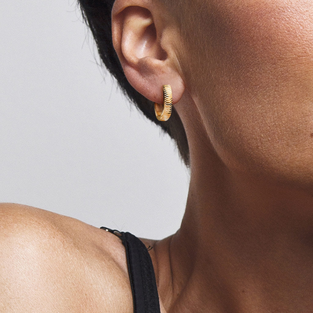 Cherry Diva Earrings Silver Grooved Hoop Earrings