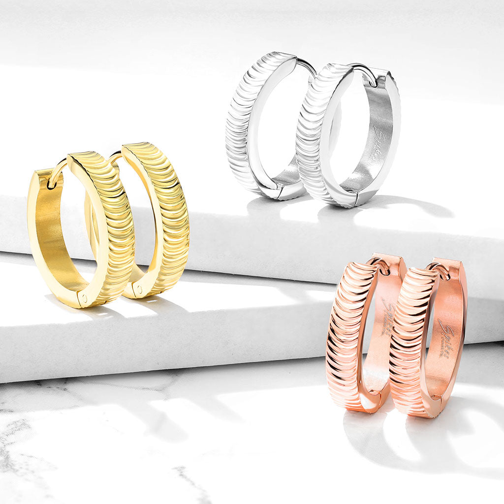 Cherry Diva Earrings Silver Grooved Hoop Earrings