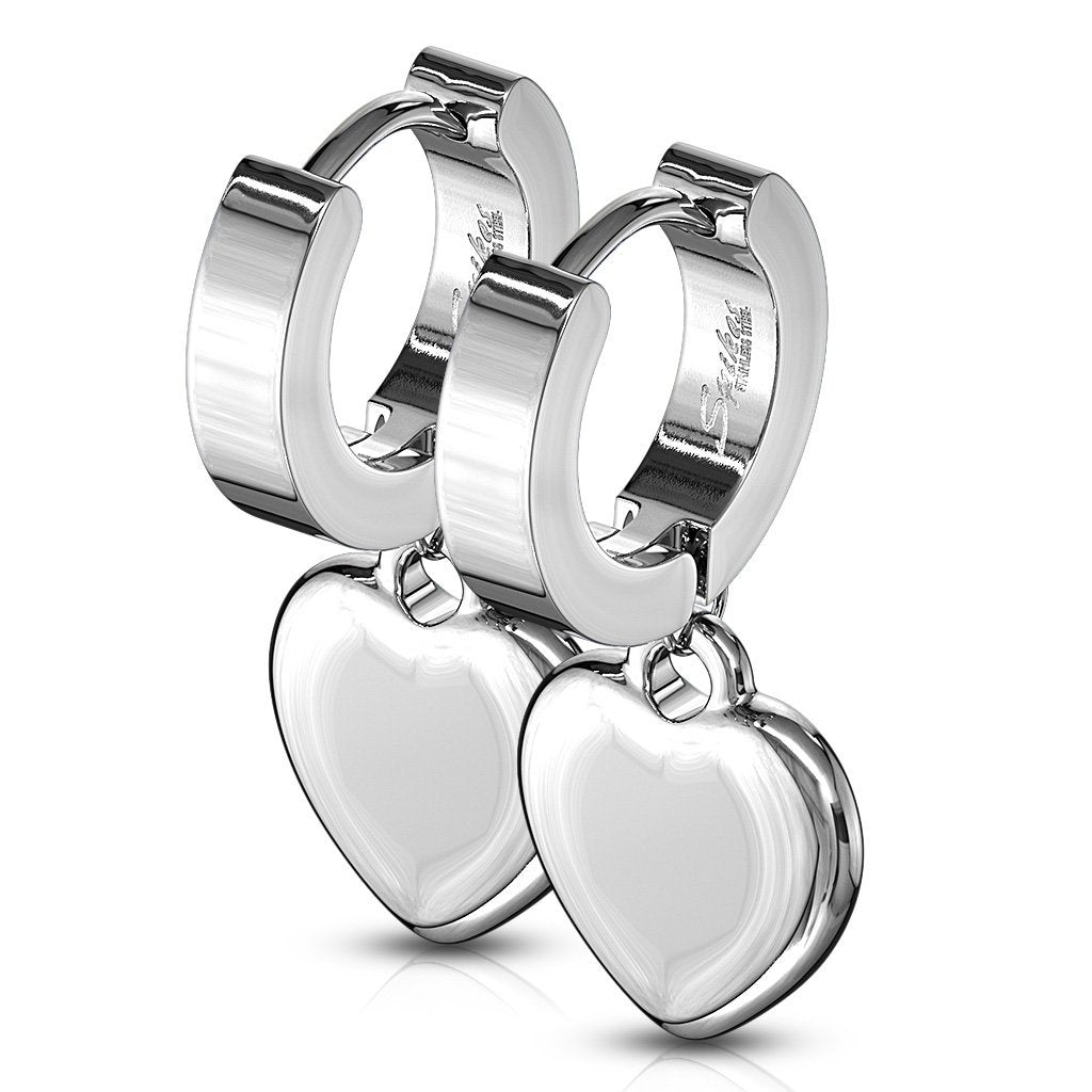 Cherry Diva Earrings Dangling Heart Huggie Hoop Earrings - Silver
