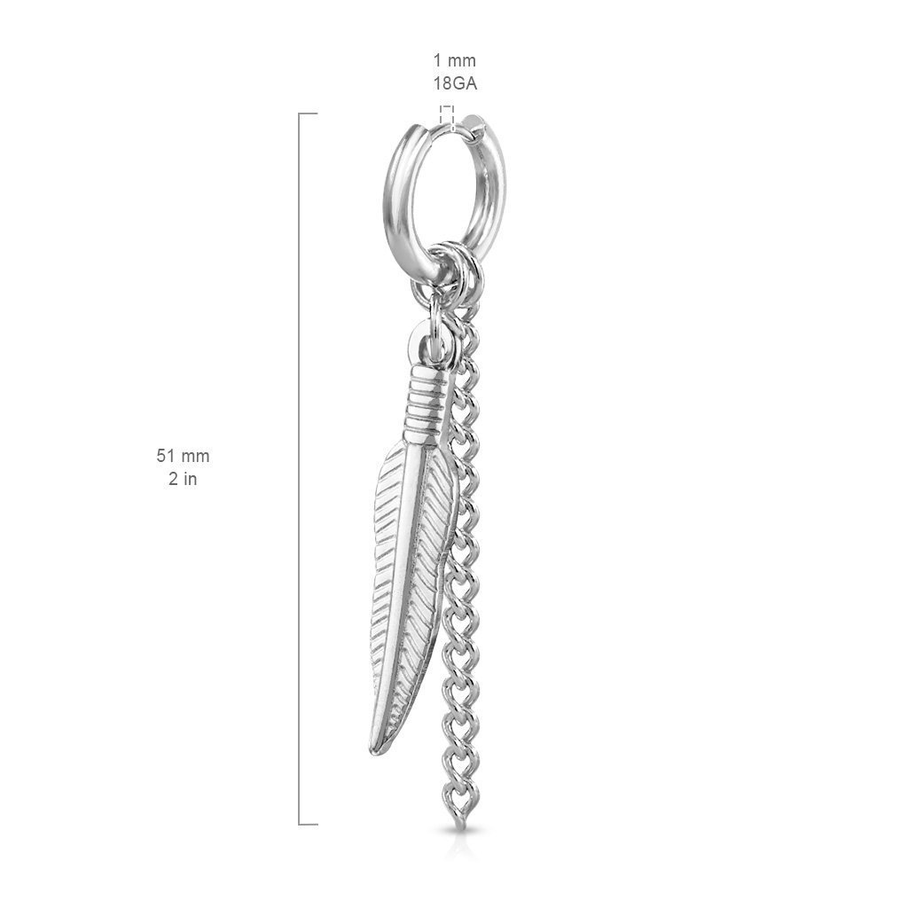 Cherry Diva Earrings 18 Gauge Tribal Feather Clicker Hoop Earrings - Silver