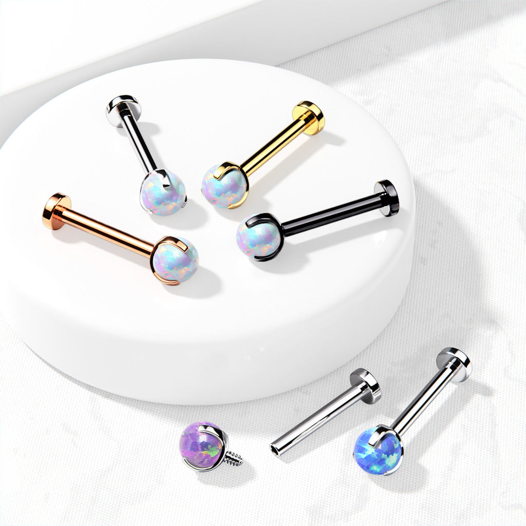 Cherry Diva Flat Back Stud 16 Gauge Opal Tipped Internally Threaded Cartilage / Labret Stud