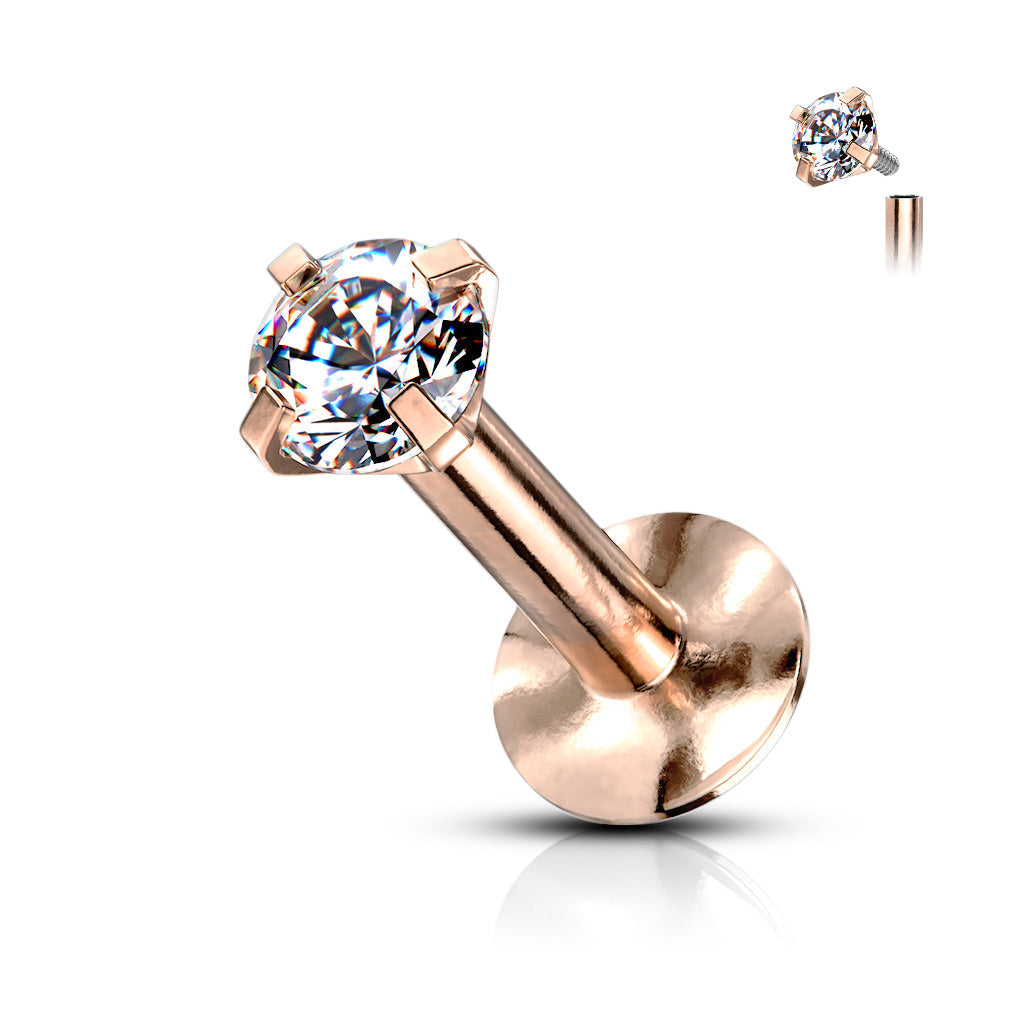 Cherry Diva Flat Back Stud 16 Gauge Internally Threaded Gem Top Titanium Anodized Stud - Rose Gold