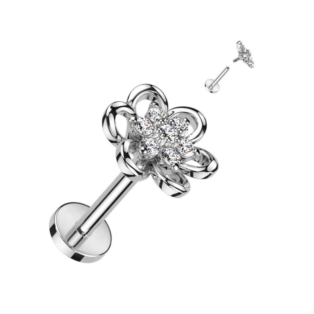 Cherry Diva Flat Back Stud 16 Gauge Flat Back Internally Threaded Crystal Flower Stud