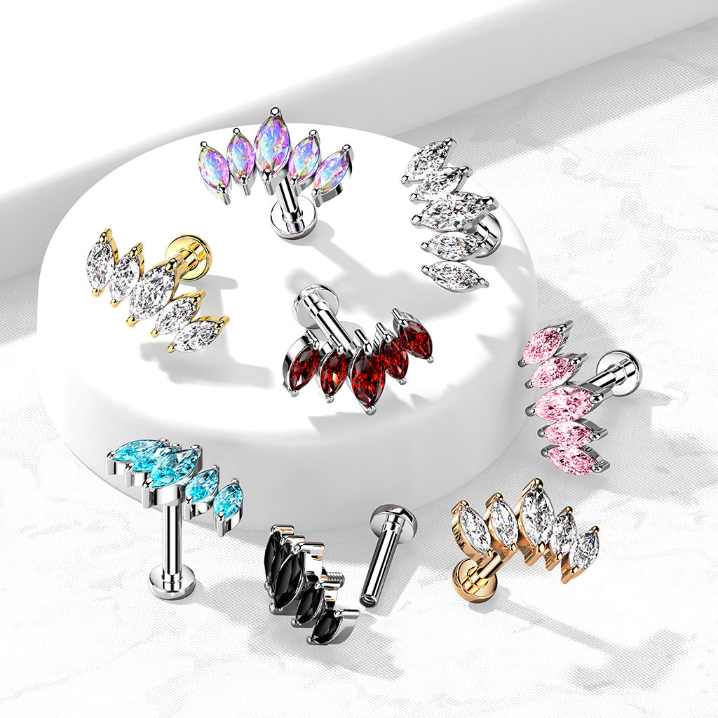 Cherry Diva Flat Back Stud 16 Gauge Flat Back Internally Threaded Silver Marquise Piercing Stud