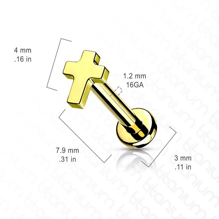 Cherry Diva Flat Back Stud 16 Gauge Titanium Internally Threaded Cross Flat Back Stud