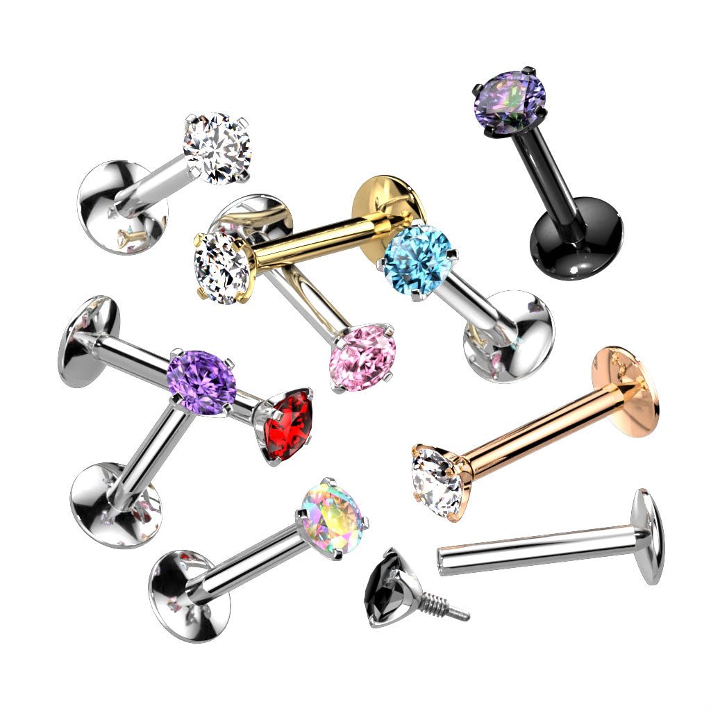 Cherry Diva Flat Back Stud 16 Gauge Titanium Internally Threaded Prong Set Crystal Stud