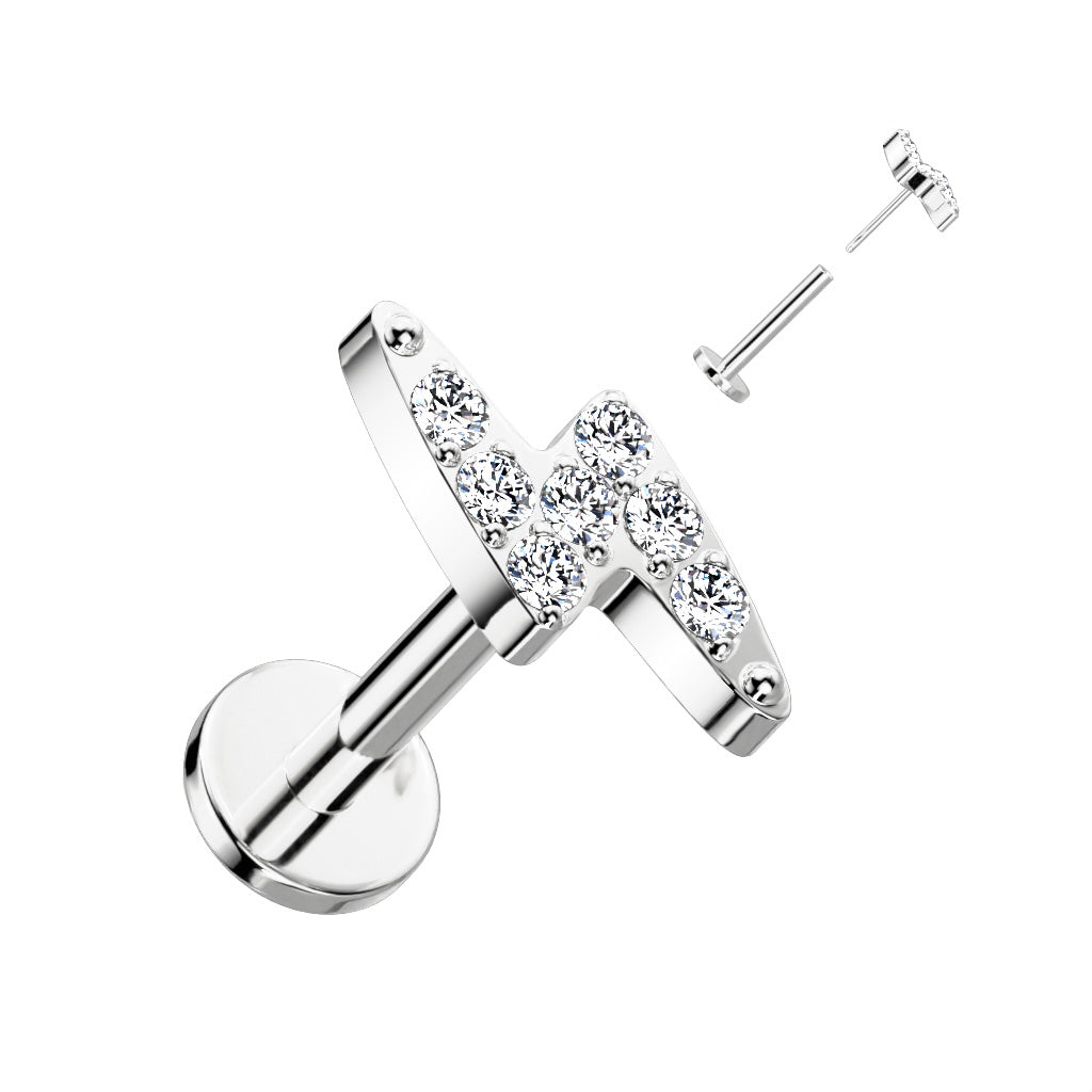 Cherry Diva Flat Back Stud 16 Gauge Titanium Press Fit Lightening Bolt Stud