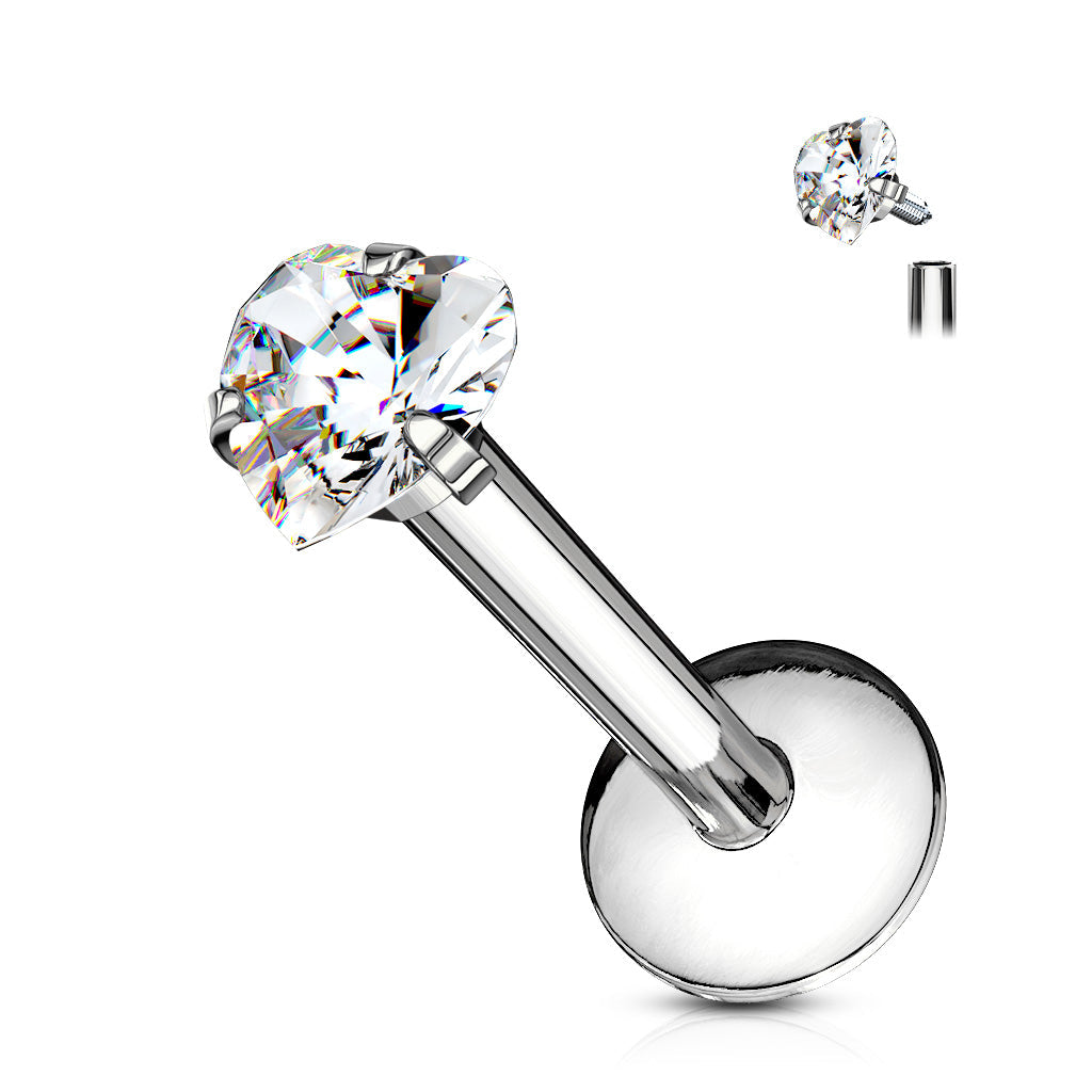 Cherry Diva Flat Back Stud 6MM 16 Gauge Prong Set Crystal Heart Cartilage / Labret Stud