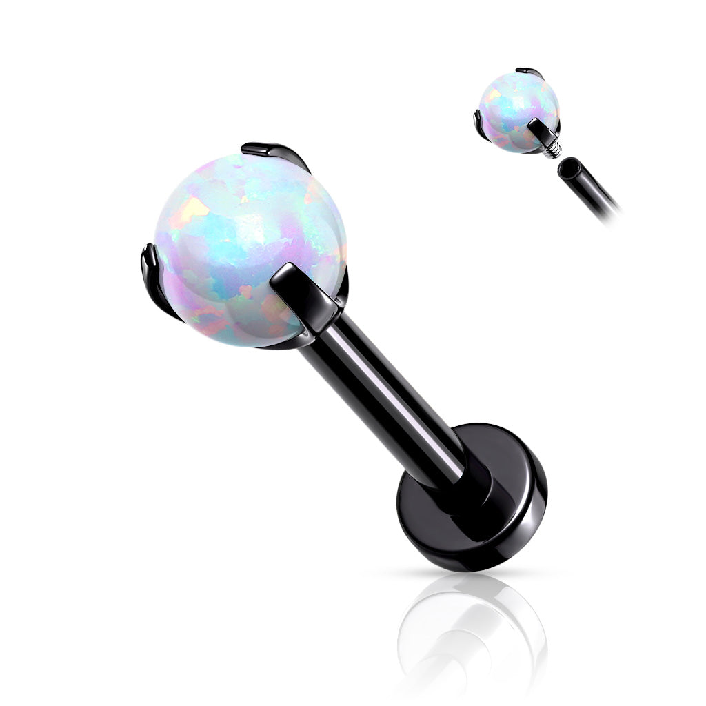 Cherry Diva Flat Back Stud BLACK 16 Gauge Opal Tipped Internally Threaded Cartilage / Labret Stud