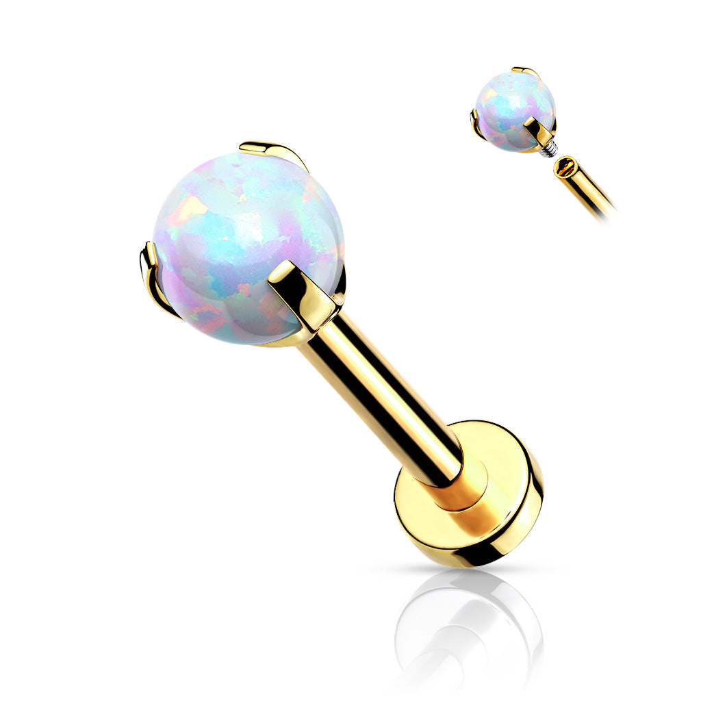 Cherry Diva Flat Back Stud GOLD 16 Gauge Opal Tipped Internally Threaded Cartilage / Labret Stud