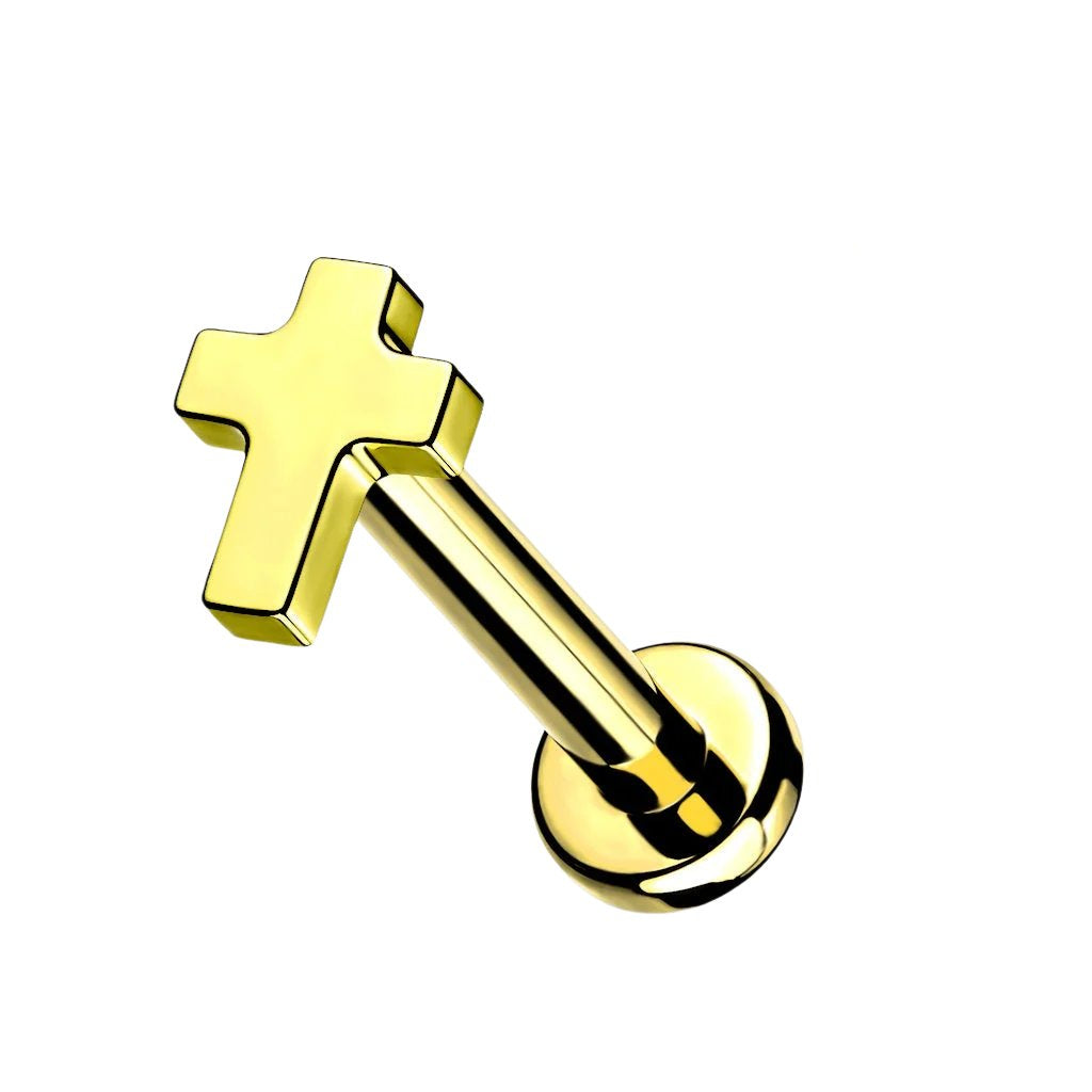 Cherry Diva Flat Back Stud Gold 16 Gauge Titanium Internally Threaded Cross Flat Back Stud