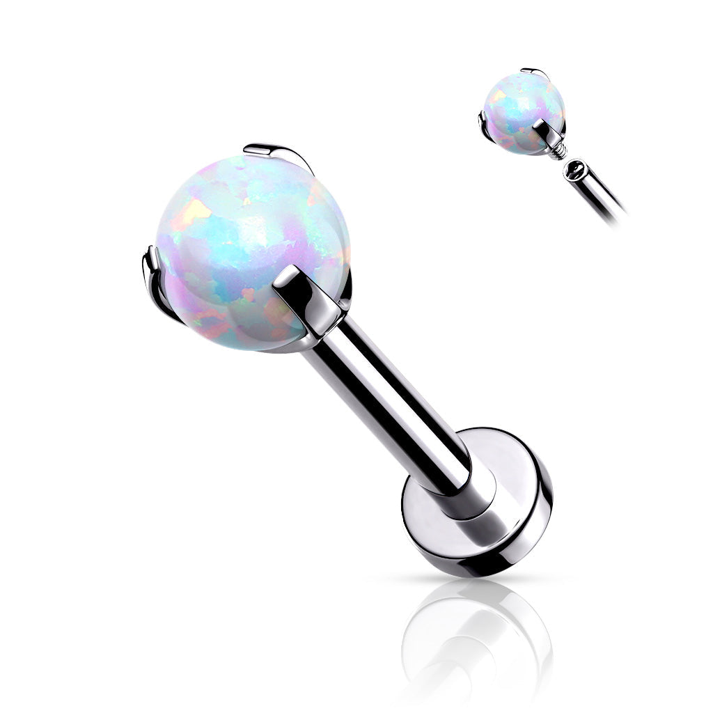 Cherry Diva Flat Back Stud SILVER 16 Gauge Opal Tipped Internally Threaded Cartilage / Labret Stud