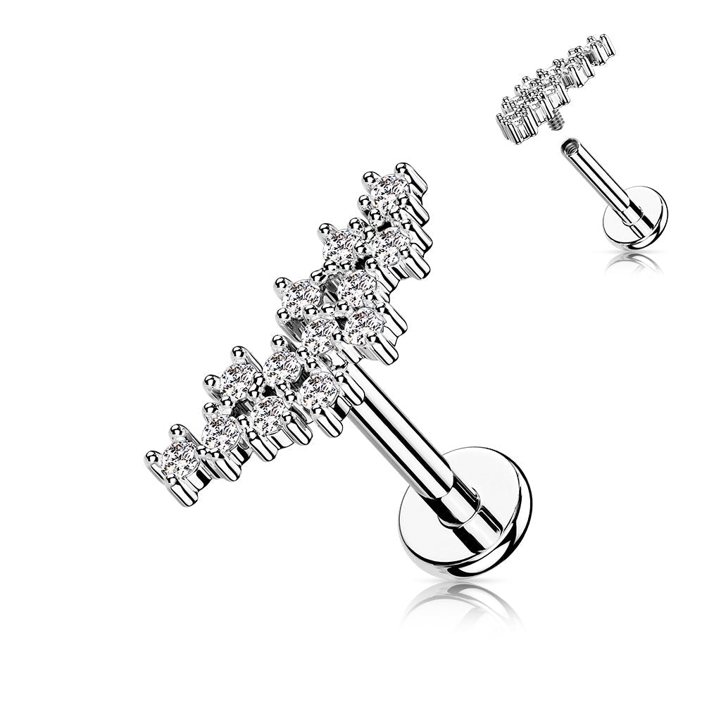 Cherry Diva Flat Back Stud SILVER 16 Gauge Internally Threaded Flat Back Crystal Cluster Stud