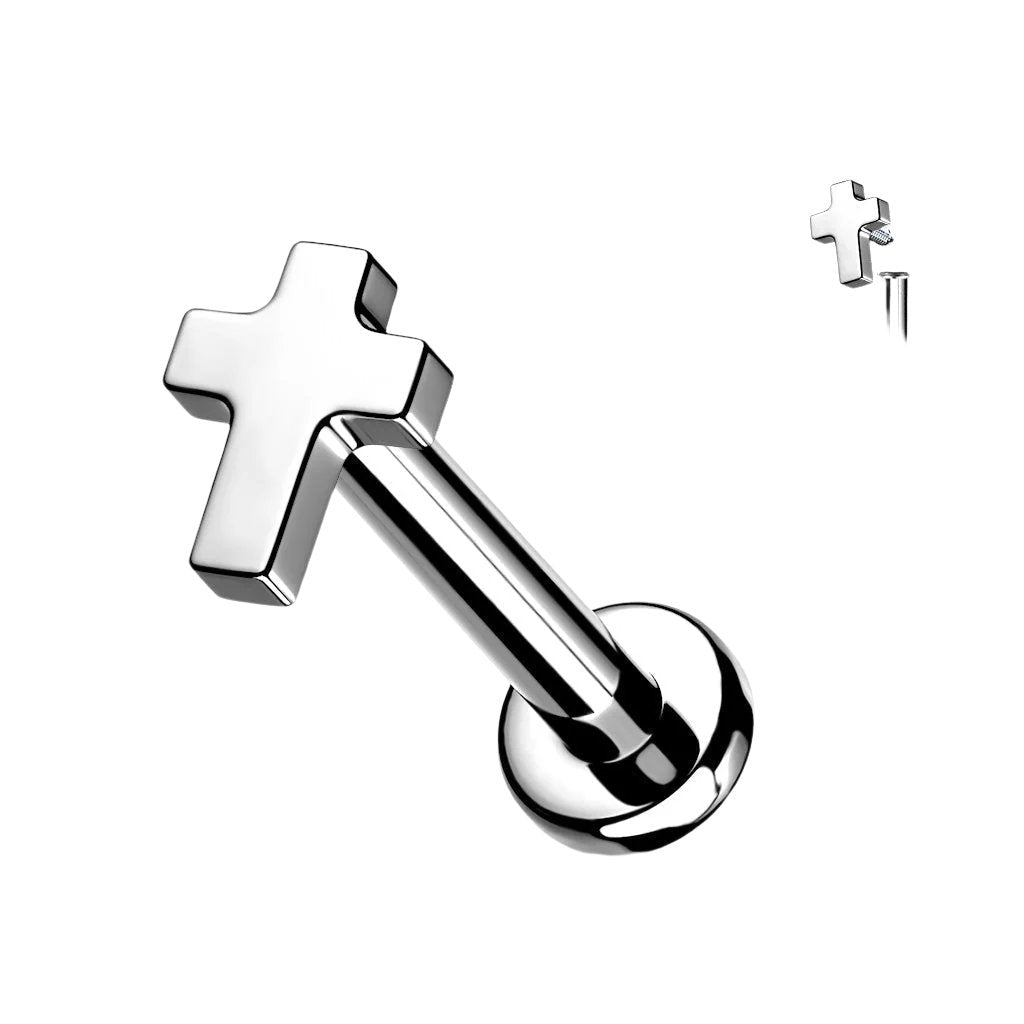 Cherry Diva Flat Back Stud Silver 16 Gauge Titanium Internally Threaded Cross Flat Back Stud