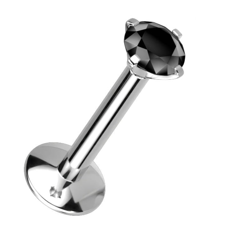 Cherry Diva Flat Back Stud SILVER / BLACK CRYSTAL 16 Gauge Titanium Internally Threaded Prong Set Crystal Stud