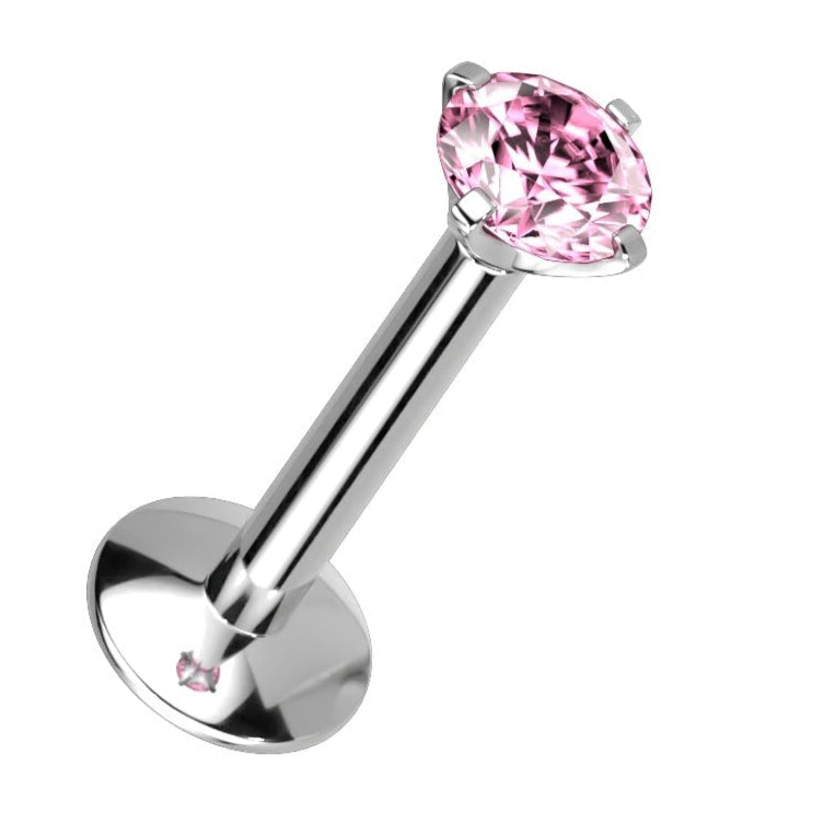 Cherry Diva Flat Back Stud SILVER / PINK CRYSTAL 16 Gauge Titanium Internally Threaded Prong Set Crystal Stud