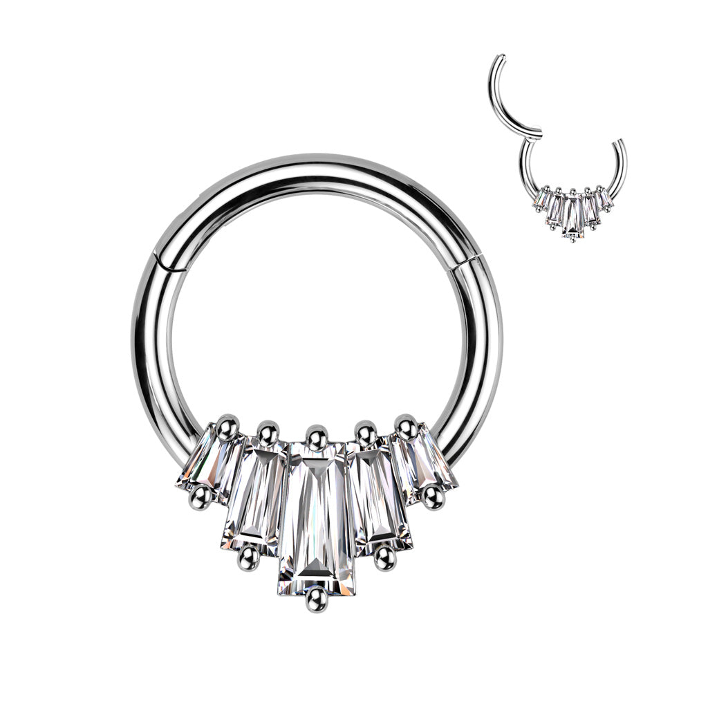 Cherry Diva Hinged Ring 16 Gauge Hinged Silver Crystal Fan Hoop Ring