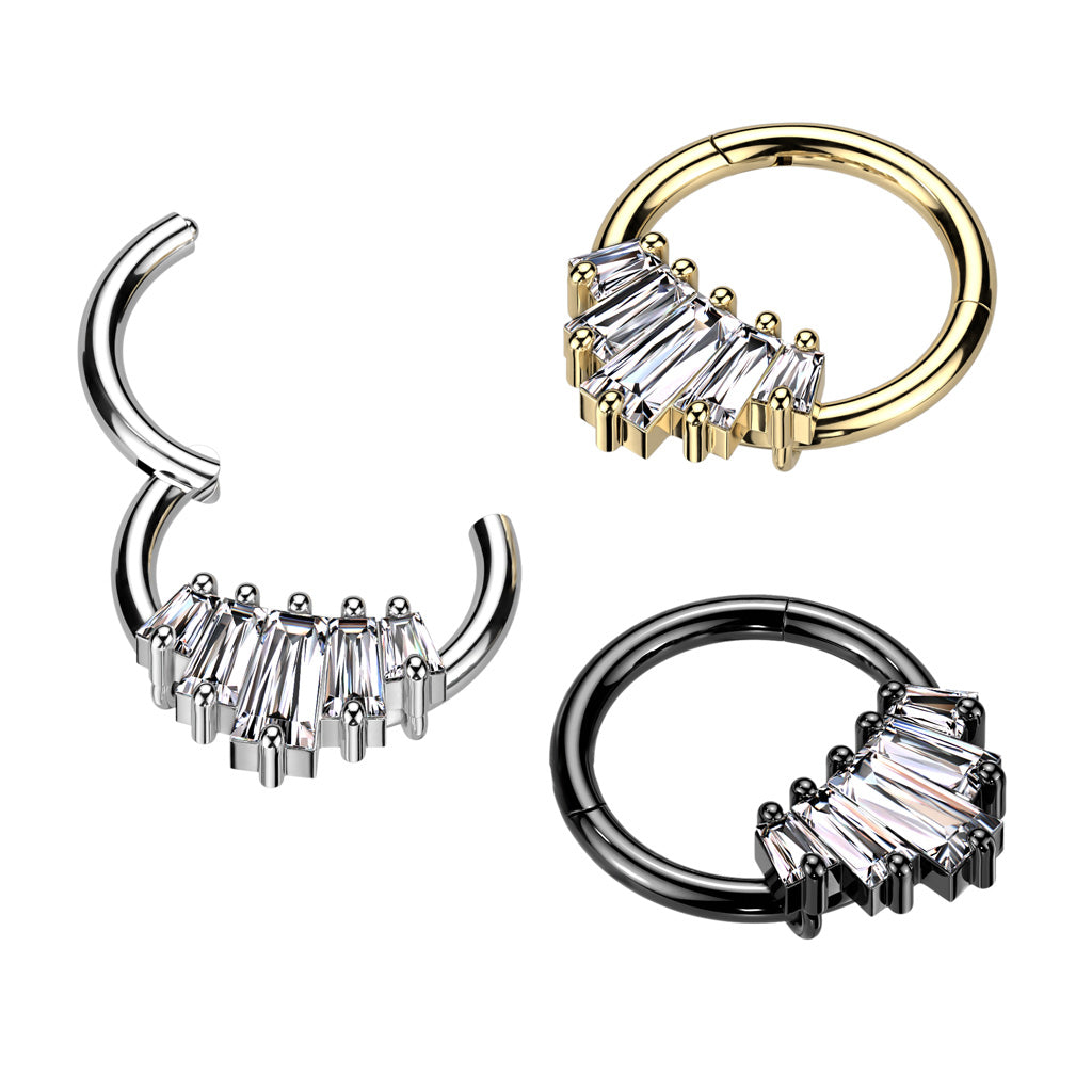 Cherry Diva Hinged Ring 16 Gauge Hinged Silver Crystal Fan Hoop Ring