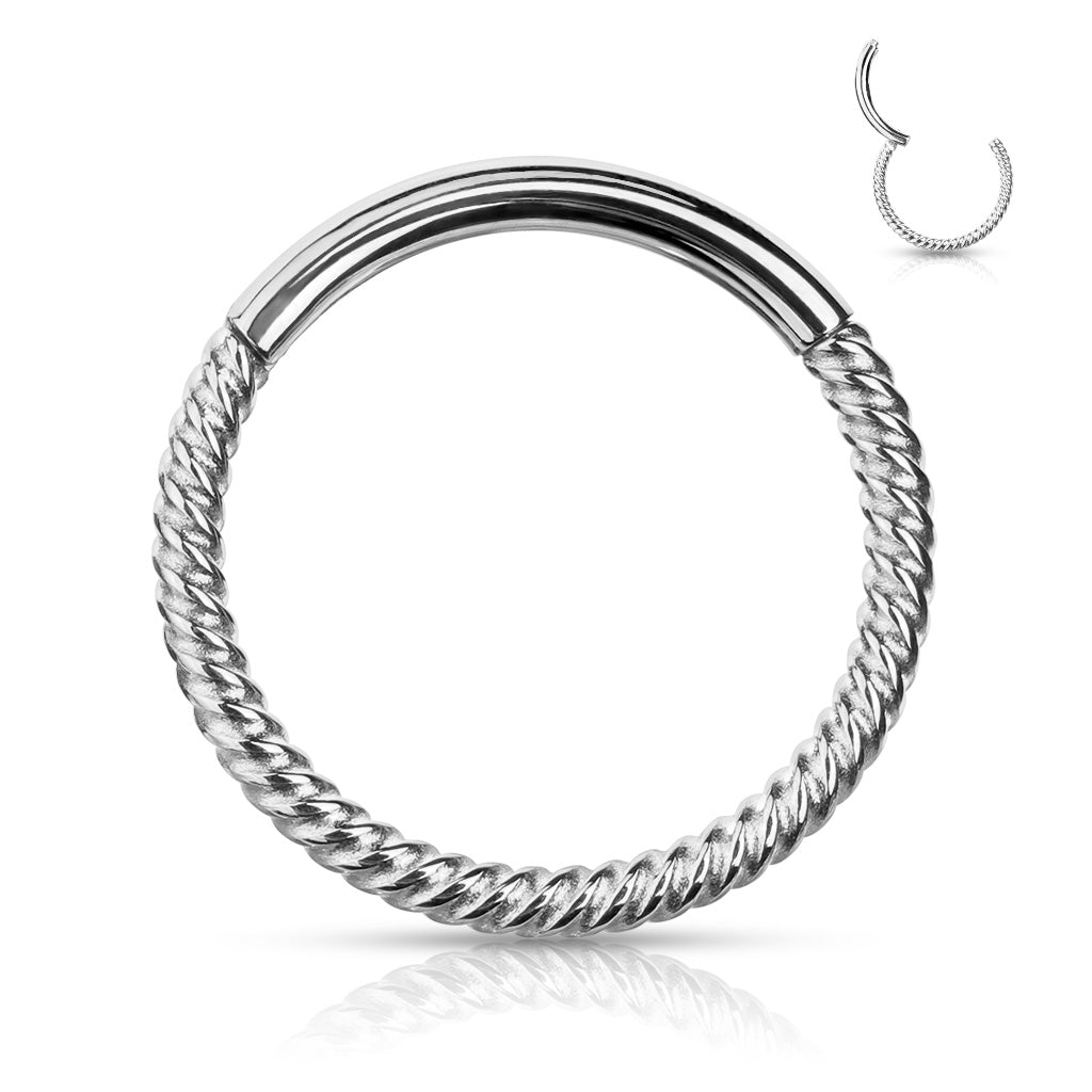 Cherry Diva Hoop Ring 16 Gauge Braided Hinged Hoop Ring - Silver