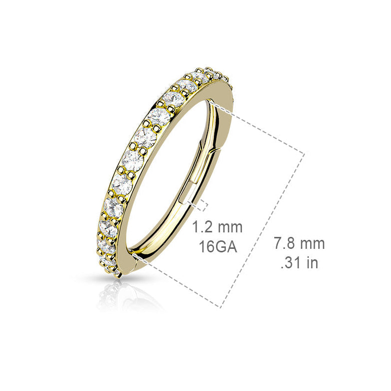 Cherry Diva Hoop Ring 16 Gauge Crystal Lined Hinged Hoop Ring - Silver