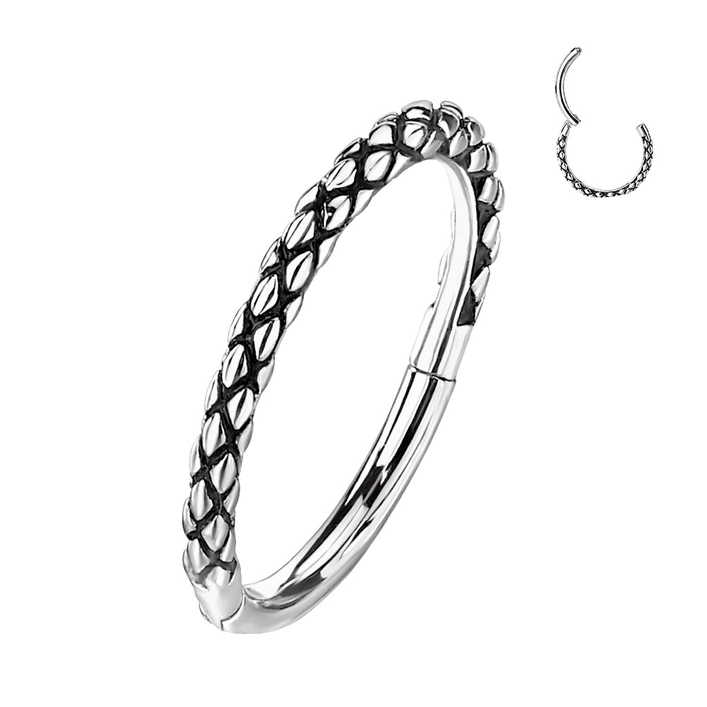 Cherry Diva Hinged Hoop Ring 16 Gauge Dragon Scale Hinged Hoop Ring - Silver