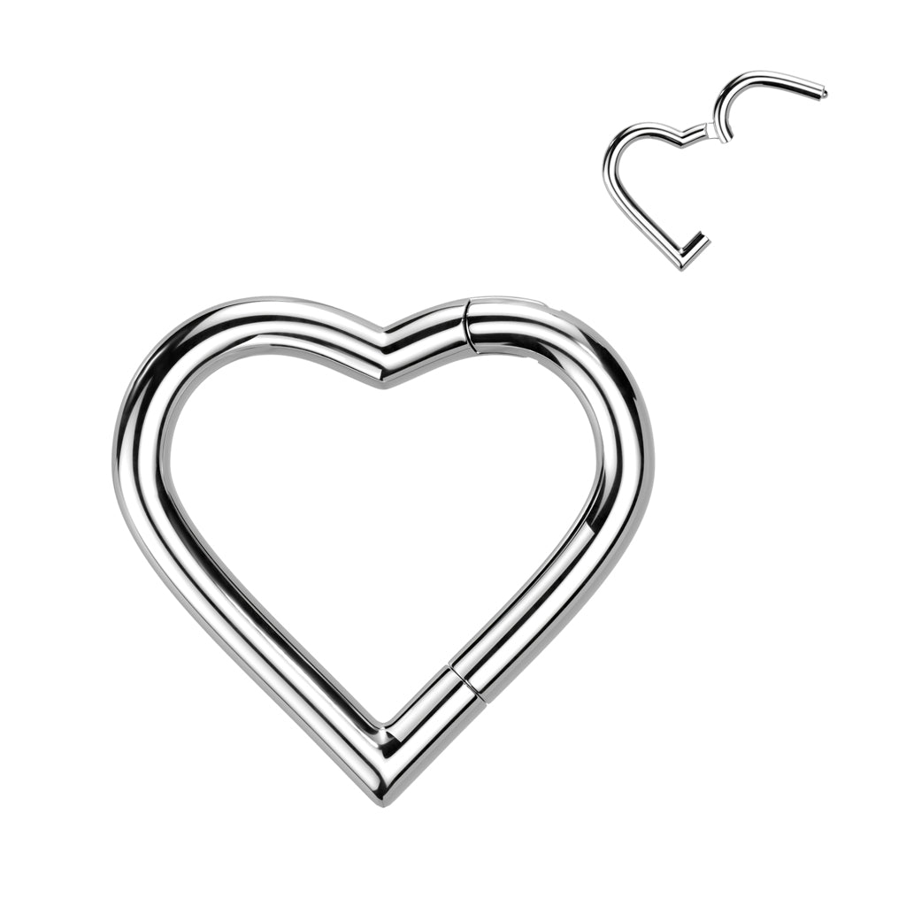 Cherry Diva Hinged Hoop Ring 16 Gauge Titanium Heart Hinged Hoop Ring - Silver