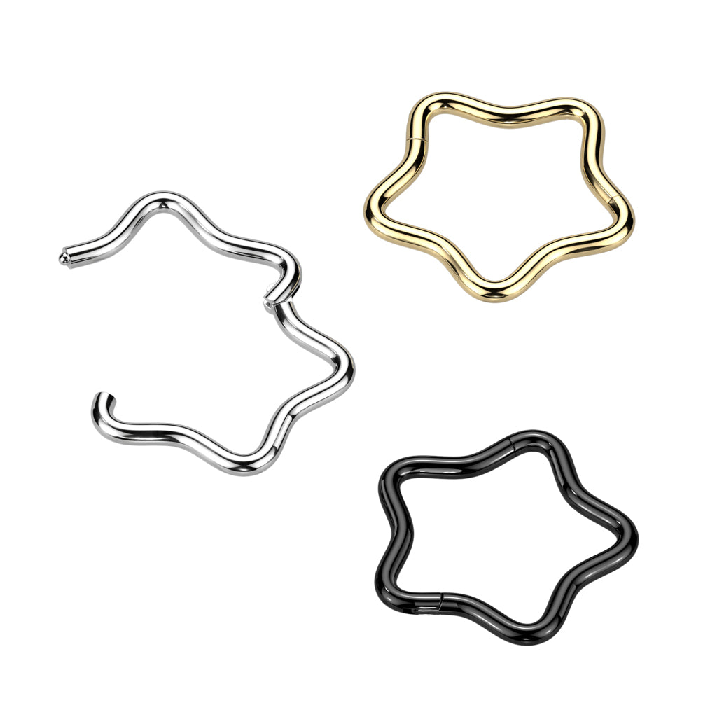 Cherry Diva Hinged Hoop Ring 16 Gauge Titanium Star Hinged Hoop Ring - Silver