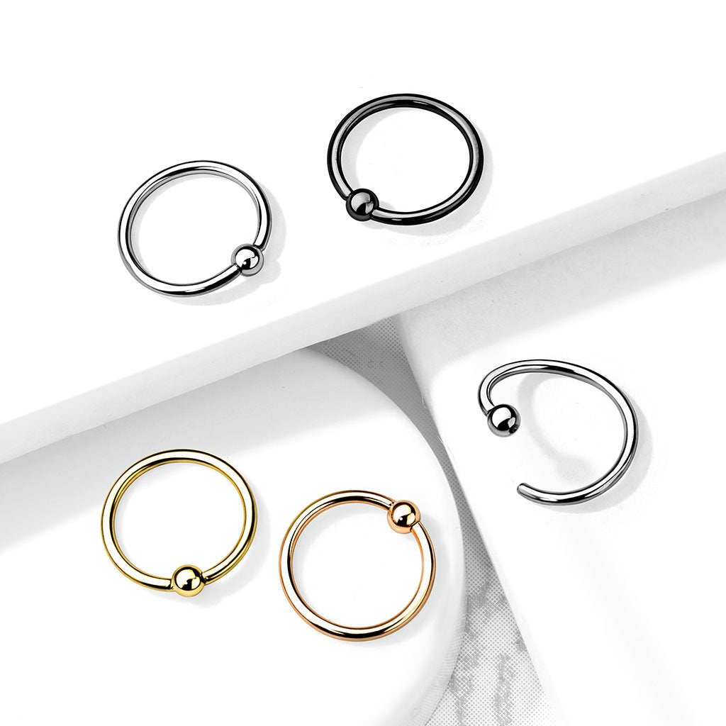 Cherry Diva Hoop Ring 18 Gauge Titanium Fixed Ball Bendable Hoop Ring