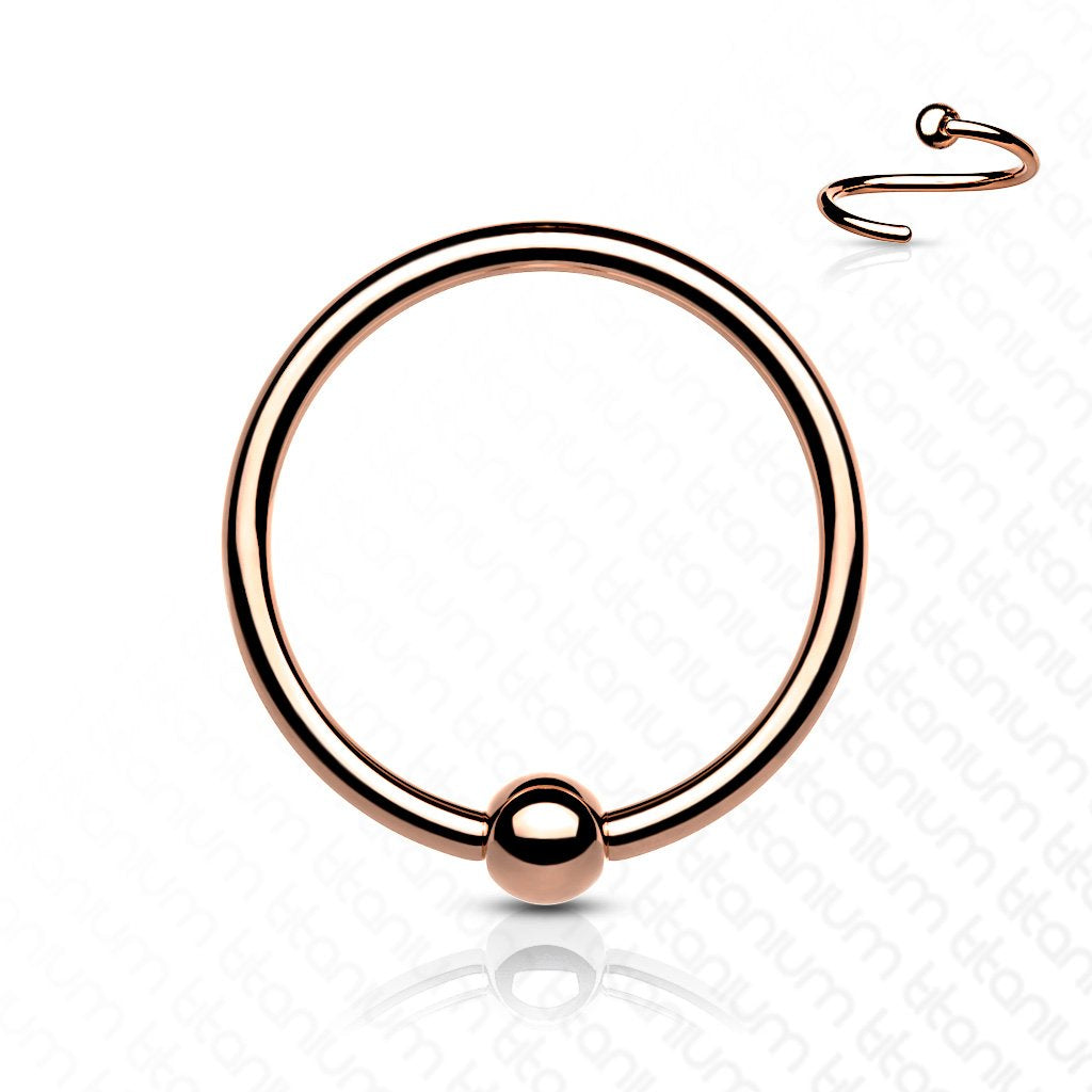 Cherry Diva Hoop Ring Rose Gold 18 Gauge Titanium Fixed Ball Bendable Hoop Ring