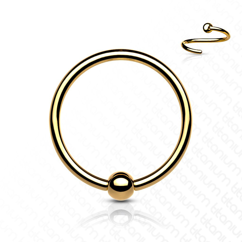 Cherry Diva Hoop Ring Gold 18 Gauge Titanium Fixed Ball Bendable Hoop Ring